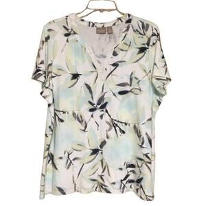 Chico's Size 2 Large Women’s Sequins V-neck Short Sleeve T-shirt Blue Yellow